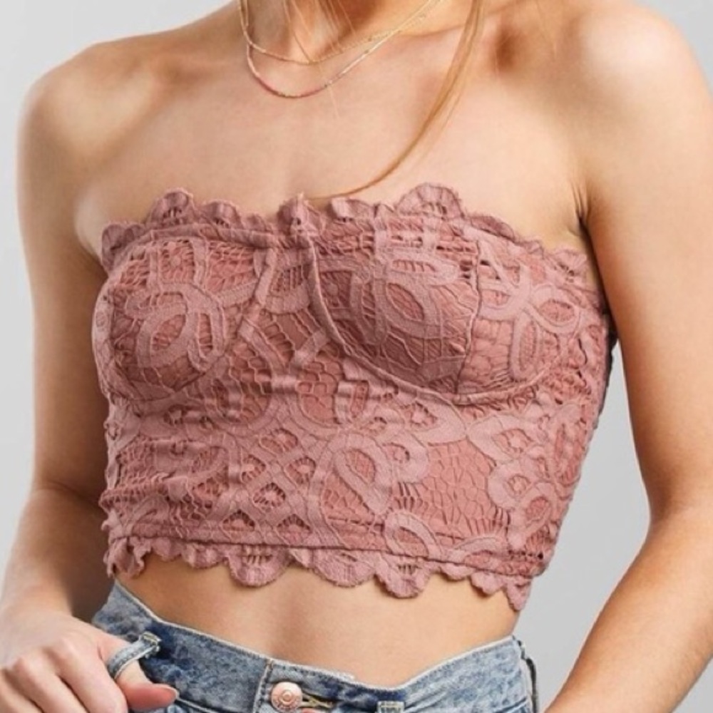 Free People Mauve Lace Strapless Crop Top